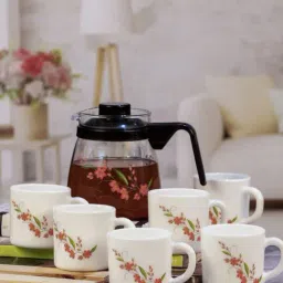 Cello Floral Multicolor Opalware Tea Set - Set of 6 Cups (180ml) & 1 Tea Pot (750ml)-12