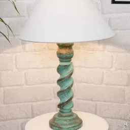 Homesake 'Signature Rustic Rope Algae' White & Green Wood Table Lamp with Cone Shade - Set of 1-35