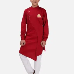 Fourfolds Kids Maroon Regular Fit Kurta & Pyjama-image-99