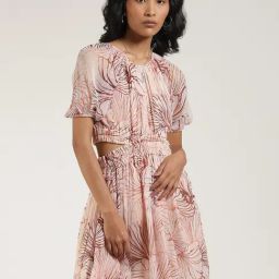 Label Ritu Kumar Off White Floral Print A Line Dress-image-92
