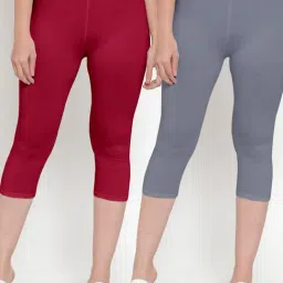 Gracit Grey & Maroon Mid Rise Capris - Pack Of 2-picture-15