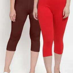 Gracit Red & Brown Mid Rise Capris - Pack Of 2-image-2
