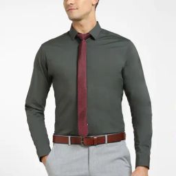SELECTED HOMME Olive Green Cotton Slim Fit Shirt-image-93