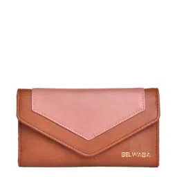 BELWABA Tan Color Block Tri-Fold Wallet for Women-14