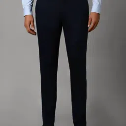 Louis Philippe Navy Cotton Slim Fit Trousers-picture-34