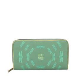 Eume Dragonfly Basil Green Leather Printed Zip Around Wallet-30