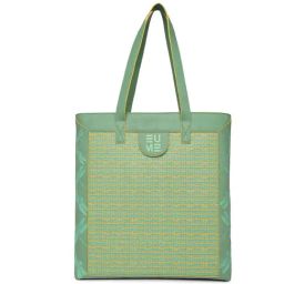 Eume Dragonfly Basil Green Leather Printed Tote Handbag with Pouch-16