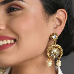 Fida Ethnic Gold-Plated Pink Meenakari Kundan Pearl Dangler Earrings-image-25