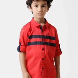 Kate & Oscar Kids Red & Navy Cotton Color Block Shirt-picture-4