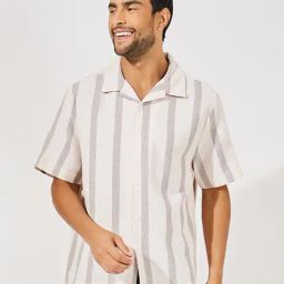 Styli Cream Relaxed Fit Striped Cotton Shirt-picture-12