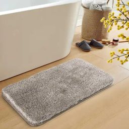 OBSESSIONS Taupe Polyester Anti Skid Bath Mat (Small)-picture-1