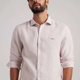 ANDAMEN Lavender Regular Fit Linen Shirt-image-65