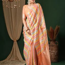Saree Mall Peach Woven Sarees With Unstitched Blouse-image-79