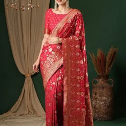 Saree Mall Pink Woven Sarees With Unstitched Blouse-image-58