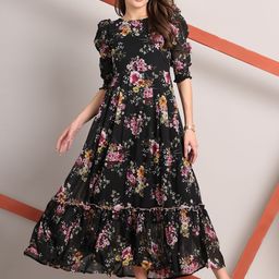 La Zoire Floral Print Georgette Fit & Flare Maxi Dress-image-43
