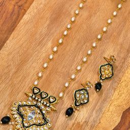 eeooaa Black and White Artificial Stones and Beads Jewellery Set-image-24