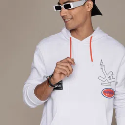WROGN Brand Logo Printed Applique Hooded Slim Fit Sweatshirt-image-74