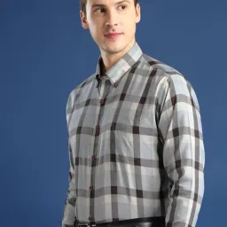 Hancock Grey Cotton Slim Fit Checks Formal Shirt-image-53