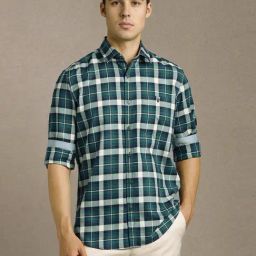 Louis Philippe Green Slim Fit Checks Shirt-picture-5