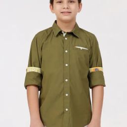 Kate & Oscar Boys Green Cotton Solid Shirt-image-17