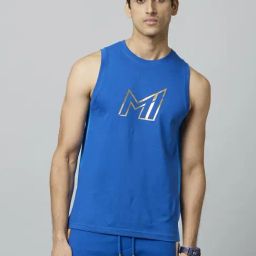 celio Celio* Mumbai Indians Blue Cotton Regular Fit Tank Tee-picture-17