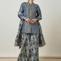 Soch Grey Embroidered Kurta With Palazzo & Dupatta-picture-14