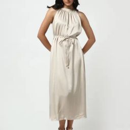 SHOWOFFFF Beige Satin Regular Fit Embellished Dress-image-95
