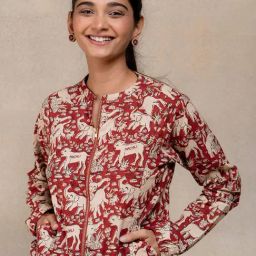 Okhai Red Animal Print Pure Cotton Casual Jacket-picture-0