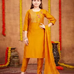 Aarika Kids Mustard Embroidered Kurta, Pants with Dupatta-image-51