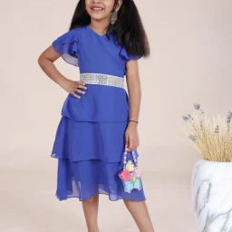 Kiddopanti Girls Royal Blue Georgette Dress-image-99