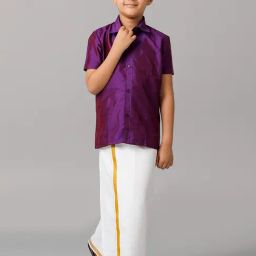 Ramraj Boys Violet White Shirt & Dhoti Set-42