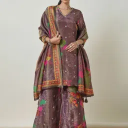 Soch Wine Floral Print Kurta With Palazzo & Dupatta-picture-12