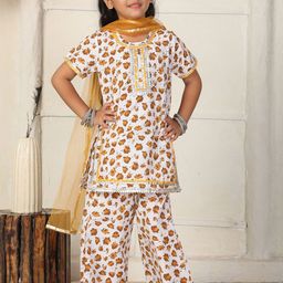 Cutiekins Girls Floral Printed Kurta with Palazzos & Dupatta-picture-8
