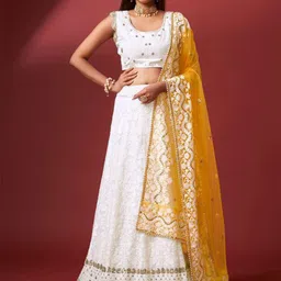 DIVASTRI Floral Embroidered Sequins Semi-Stitched Lehenga & Unstitched Blouse With Dupatta-picture-51