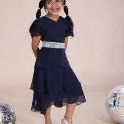 Kiddopanti Girls Navy Blue Georgette Dress-image-78