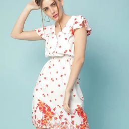 Oxolloxo White Floral Print Fit & Flare Dress-image-93