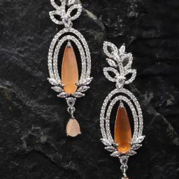 Zeneme Rhodium Plated Pink AD Studded Teardrop Shaped Drop Earrings-44