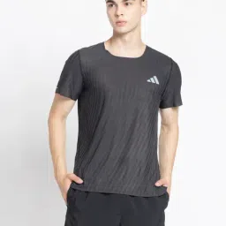 Adidas Black Regular Fit Striped Sports T-Shirt-picture-2