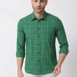Basics Green Cotton Slim Fit Checks Shirt-picture-33