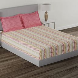 MYTRIDENT Pink & Yellow Geometric 144 TC Queen Bedsheet with 2 Pillow Covers-22