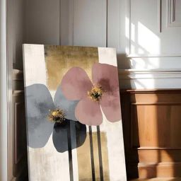 Art Street Gold & Pink Minimalist Floral Stretched Canvas Painting-image-76