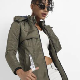 Campus Sutra Green Quilted Pattern Jacket-image-30