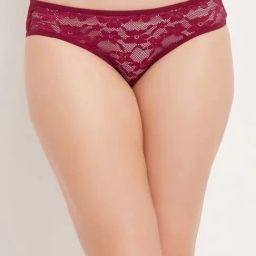 Clovia Maroon Lace Work Bikini Panty-image-20