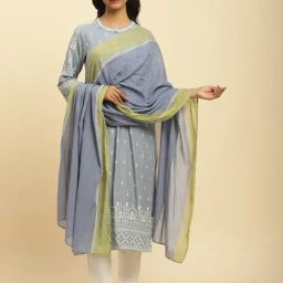 W Blue & Green Cotton Embroidered Dupatta-picture-11