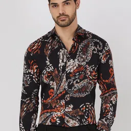 Mufti Men Spread Collar Abstract Printed Cotton Slim Fit Casual Shirt-image-71