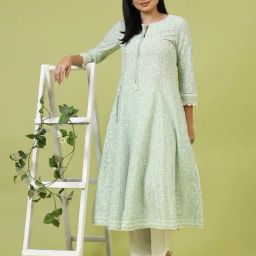 W Green Cotton Printed Kurta-picture-30