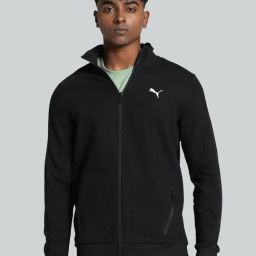 Puma Black Cotton Slim Fit Texture Sports Jacket-image-88