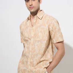 WES Casuals by Westside Light Orange Printed Relaxed-Fit Cotton Shirt-image-80