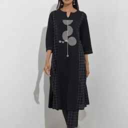 Utsa by Westside Black Checks Design A-Line Cotton-Blend Kurta-image-77
