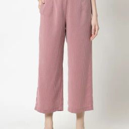 Office & You Pink Striped Regular Fit Mid Rise Palazzos-image-9